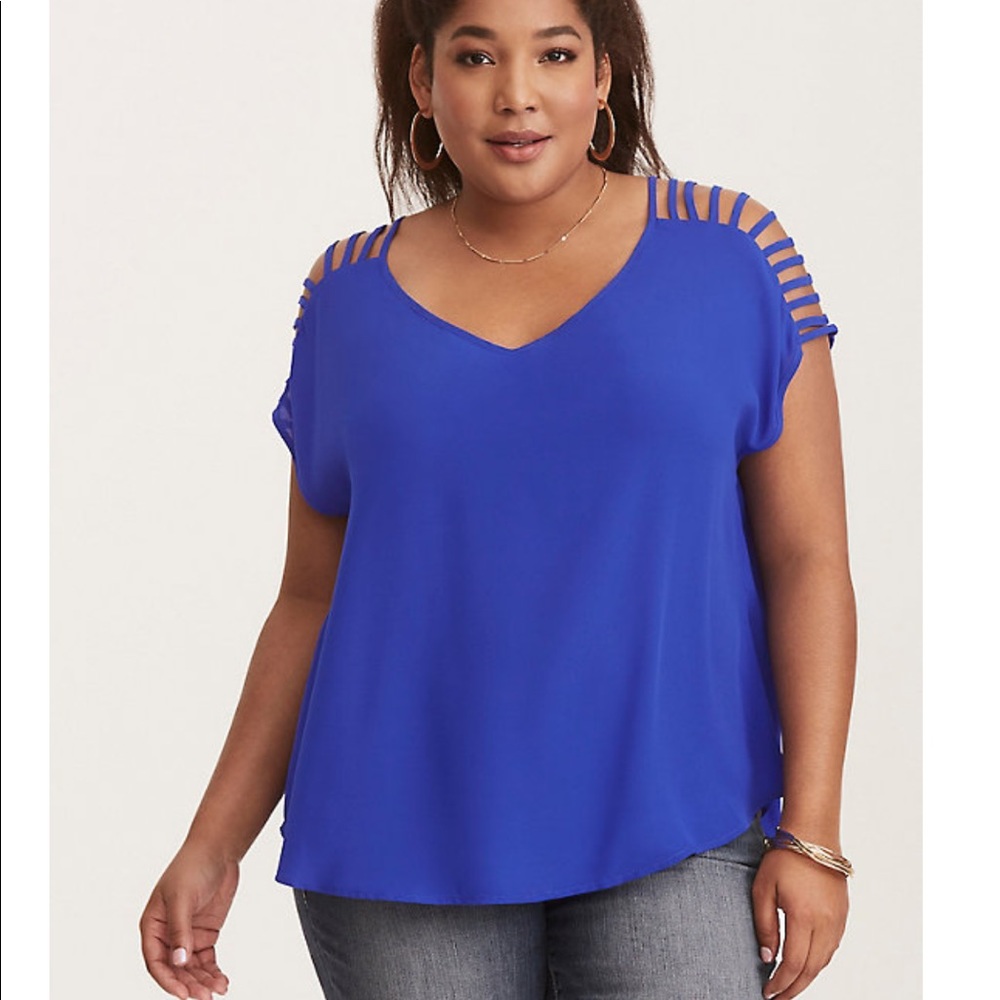 Torrid 0 Royal Blue Georgette Lattice Sleeve Top
